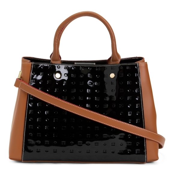 🔹️Arcadia 🔹️Black Patent Leather Tripple Compartment  Vachetta Side  Satchel - Picture 1 of 4